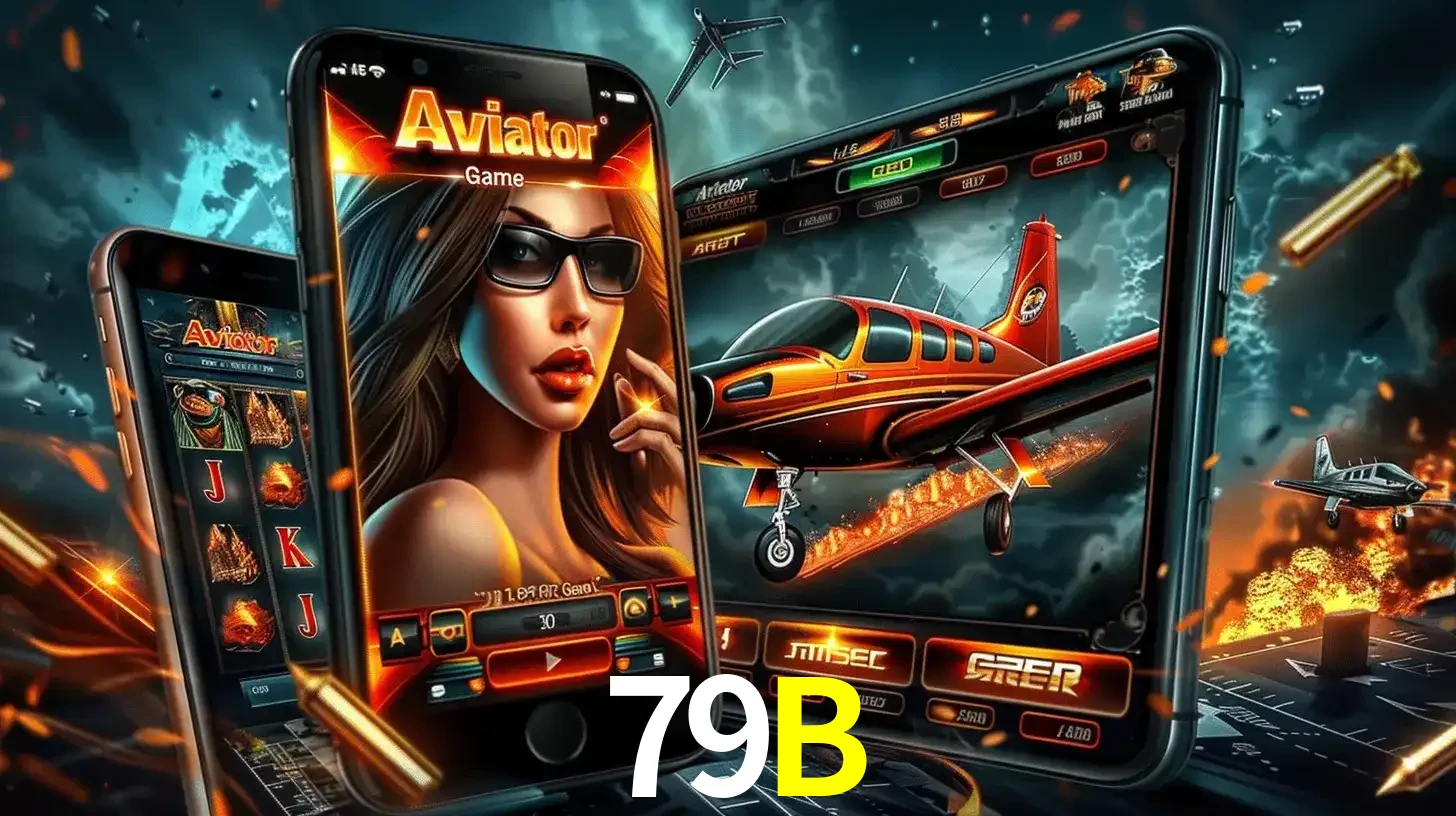 O popular jogo de apostas Aviator exibido em vários celulares e tablets, mostrando a interface emocionante e a ação de voo disponíveis para jogar agora no 79B.