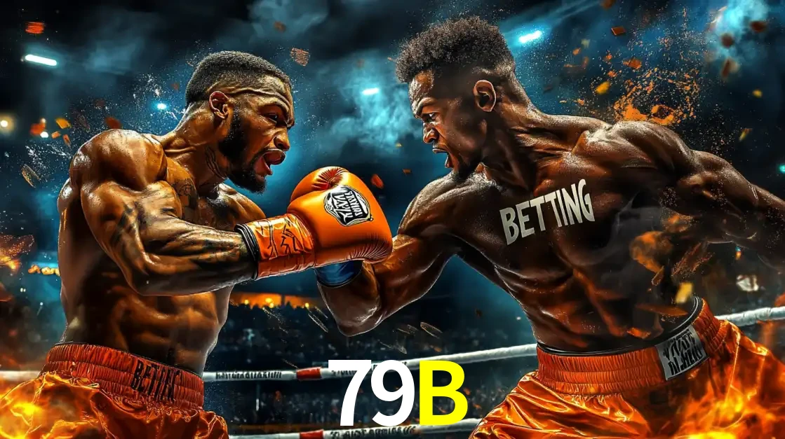 Dois boxeadores em uma luta intensa e explosiva, representando a adrenalina e as oportunidades de apostas em esportes de combate disponíveis na plataforma 79B.